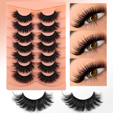 7 Pares de Pestañas Postizas de Visón Sintético 3D Ojo de Gato Densas Rizadas Cruzadas Largas Hechas a Mano Maquillaje