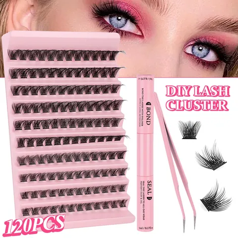 DIY Segmentierte Wimpernbüschel Einzelne Wimpern Mit Bond Seal Kleber Rosa Pinzette Für Damen Natürliche Dicke Schönheit Tool