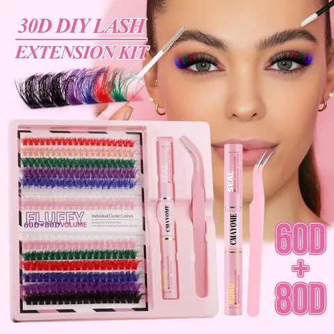 DIY Kleurrijke Individuele Cluster Wimpers Volume Gemengde Kleuren Valse Wimpers Kit Met Bond Seal En Pincet Voor Dames Make-Up