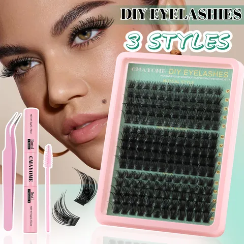 DIY Lash Clusters Extension Kit D Curl Individual Lashes Mixed Lengths With Bond And Seal Tweezers Brush For Women Eye Makeup