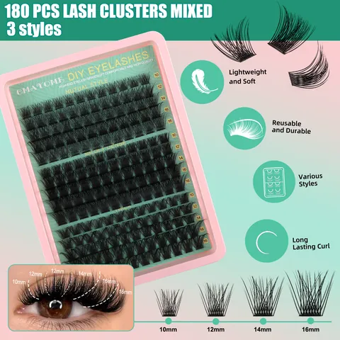 DIY Lash Clusters Extension Kit D Curl Individual Lashes Mixed Lengths With Bond And Seal Tweezers Brush For Women Eye Makeup
