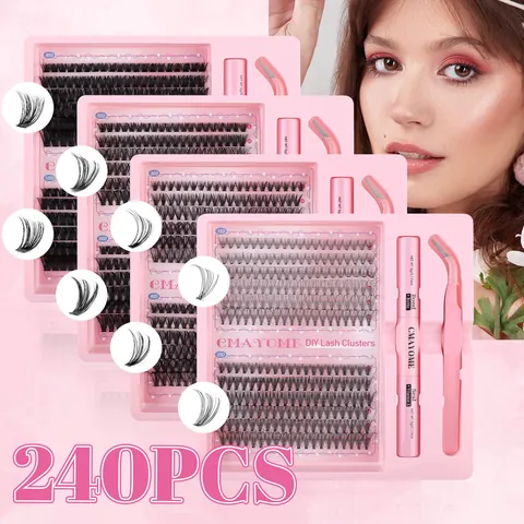 DIY Lash Extension Kit Cluster Lashes Bond Seal Dual Ended Glue Tweezers Natural Wispy Segmented Black False Eyelashes Tool