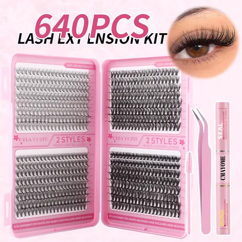 DIY Mixed Cluster False Eyelashes Extension Kit With Glue Bond Seal Tweezers Brush Natural Dense D Curl Segmented Lashes For Women Eye Makeup