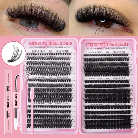 DIY Eyelash Extension Kit Segmented Cluster Lashes 10D-100D Mixed Length 8-16mm Natural Wispy Lashes Set With Bond And Seal