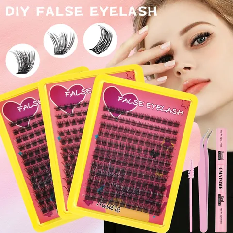 DIY Valse Wimperverlenging Set Cluster Wimpers Gemengde Lengte Met Lijm En Seal Pincet Borstel Natuurlijke Look