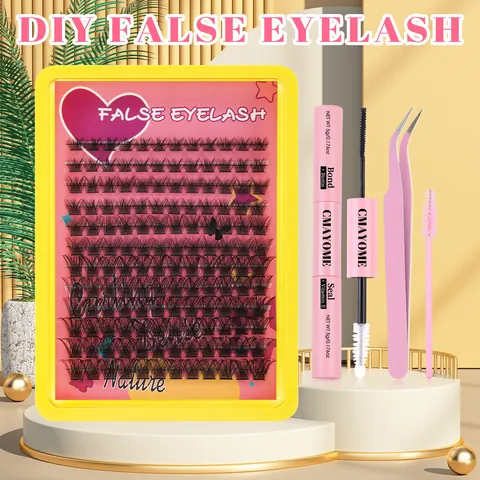DIY Valse Wimperverlenging Set Cluster Wimpers Gemengde Lengte Met Lijm En Seal Pincet Borstel Natuurlijke Look