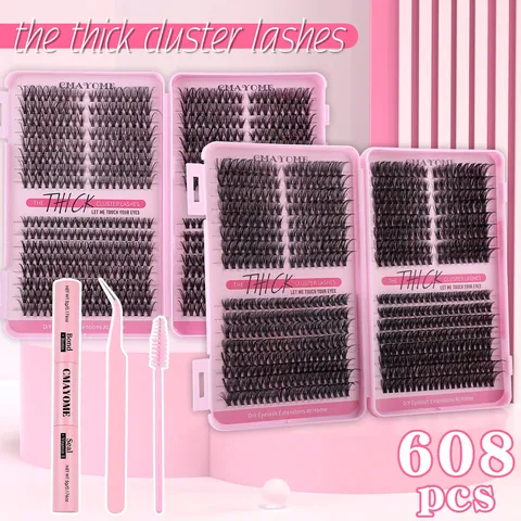 Kit Professionnel d'Extensions de Cils en Grappe DIY Avec Colle Pince à Epiler Rose Brosse Ensemble de Cils pour Maquillage