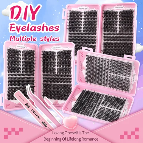DIY Individual Cluster Eyelash Extension Set With Bond And Seal Glue Tweezers Brush Volume Natural False Eyelashes Kit