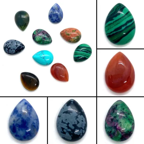 Pierre Naturelle Cabochon Goutte d'Eau Forme de Goutte pour Création de Bijoux DIY Malachite Œil de Tigre Agate Cristal Pendentifs Accessoires