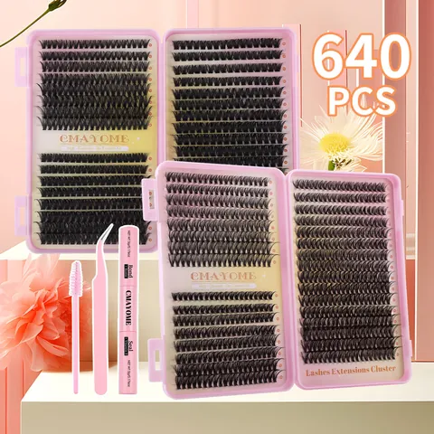 CMAYOME DIY Cluster Wimperverlenging Kit Hoge Capaciteit Synthetische Vezel Natuurlijk 3D Volumineus Valse Wimpers Met Bond Seal Lijm Pincet Voor Vrouwen