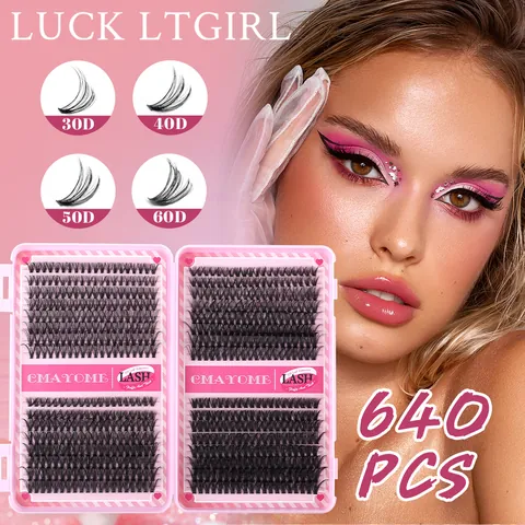 DIY Individual Cluster Lashes Kit Fluffy Thick False Eyelashes With Lash Bond And Seal Tweezers Brush For Extension