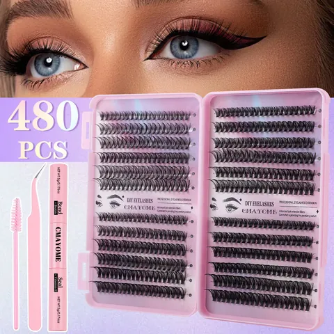 DIY Cluster Lash Extension Synthetic Fiber D Curl Natural Thick Individual Segmented Eyelashes Bond Seal Tweezer Brush For Women