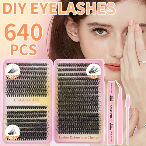 CMAYOME DIY Cluster Wimperverlenging Kit Hoge Capaciteit Synthetische Vezel Natuurlijk 3D Volumineus Valse Wimpers Met Bond Seal Lijm Pincet Voor Vrouwen