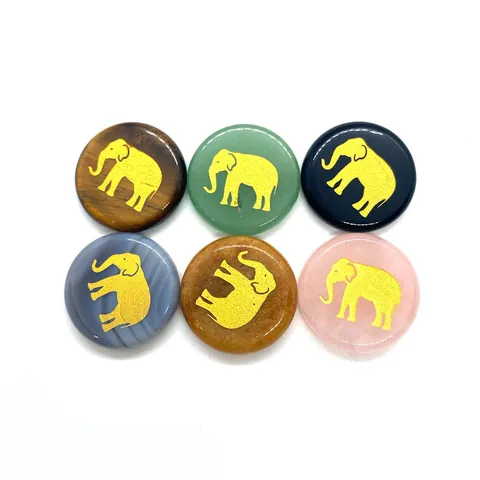 Natural Stones Polished Crystals Gold Engraved Unicorn Elephant Skull Yin Yang Reiki Symbols Meditation Home Decor