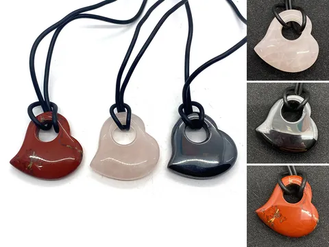 Natuursteen Hart Hanger Ketting Rozenquarts Hematiet Rode Jaspis Minimalistisch Zwart Koord Mode Sieraden Voor Vrouwen Cadeau