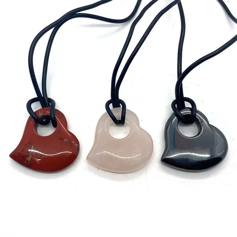 Natuursteen Hart Hanger Ketting Rozenquarts Hematiet Rode Jaspis Minimalistisch Zwart Koord Mode Sieraden Voor Vrouwen Cadeau