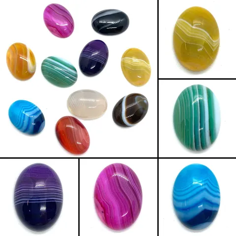 Natural Banded Agate Oval Cabochon Stones For DIY Jewelry Making Polished Striped Gemstone Flatback For Rings Pendants Wedding Decor