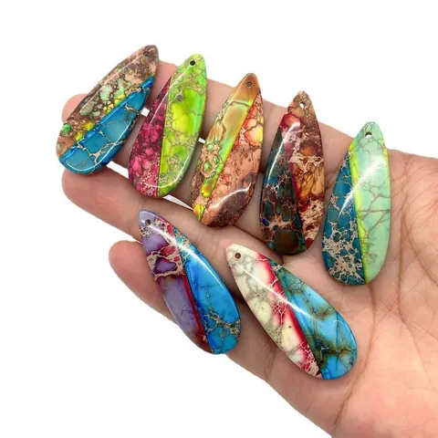 Ciondolo a Goccia in Pietra Naturale dell'Imperatore Multicolor Spliced Marmorizzato per Creazione Gioielli Fai Da Te Donna