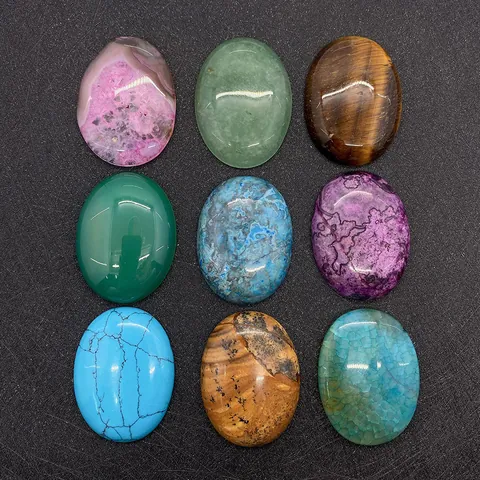 Natural Stone Cabochon Oval Shape Green Aventurine Red Agate Tiger Eye Stone For DIY Jewelry Making Accessories Hand Polished