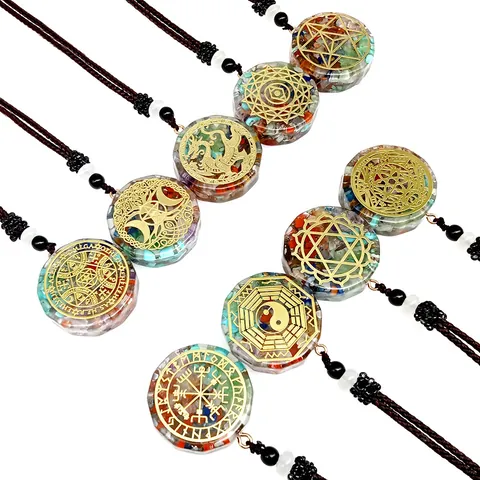 Orgonite Pendant Necklace Natural Stone Resin Chakra Healing Jewelry For Women Men Spiritual Reiki Meditation Energy Braided Rope Necklaces