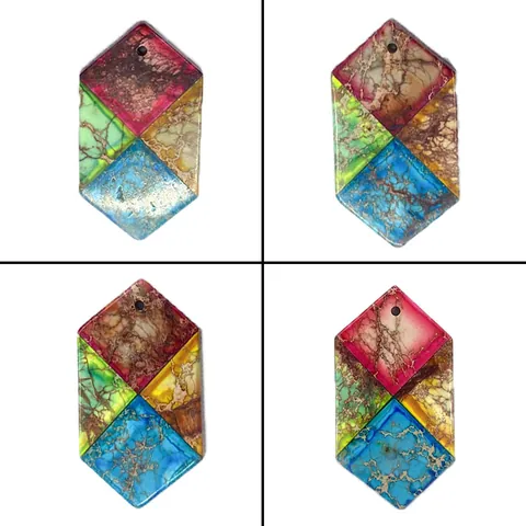 Imperial Jasper Natural Stone Hexagon Pendant Patchwork Multi-color Marble Texture DIY Jewelry Making Findings Craft Pendant