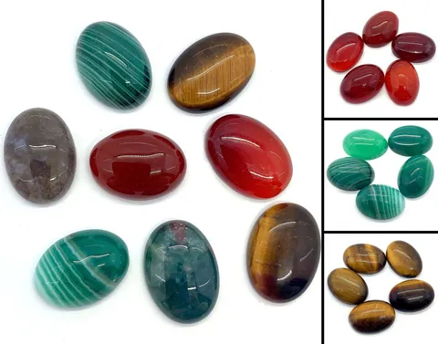 Natural Stone Oval Cabochon 13x18mm Tiger Eye Agate Malachite Flatback For DIY Ring Jewelry Making Accessories Supplies
