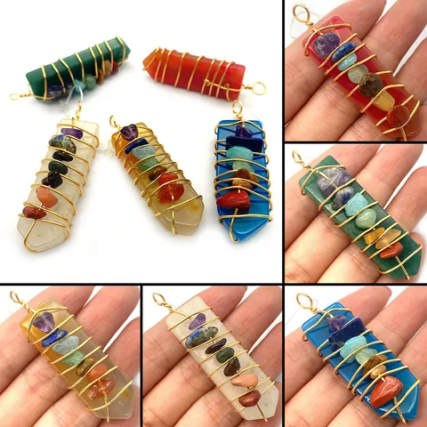 Pendentif Chakra Pilier Hexagonal en Pierre Naturelle Enroulement de Fil à la Main Collier en Pierre de Cristal de Guérison pour Femmes Hommes Bijoux Cadeau