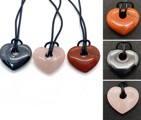 Natuursteen Harthanger Halsketting Rozenquarts Hematiet Rode Jaspis Minimalistisch Zwart Koord Ketting Sieraden Cadeau Voor Dames Heren