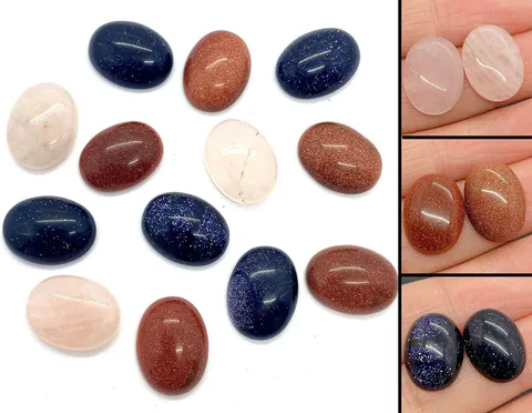 Natural Stone Oval Cabochon Blue Gold Sandstone Rose Quartz Polished Gemstone For DIY Jewelry Making Ring Pendant Accessories