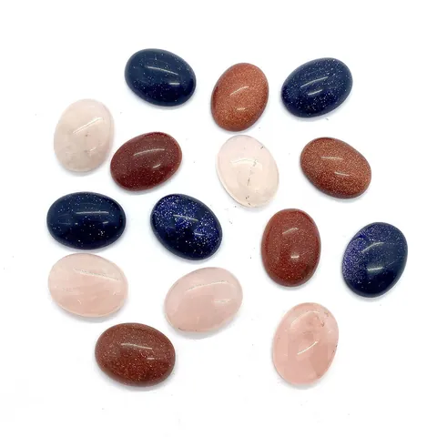 Natural Stone Oval Cabochon Blue Gold Sandstone Rose Quartz Polished Gemstone For DIY Jewelry Making Ring Pendant Accessories