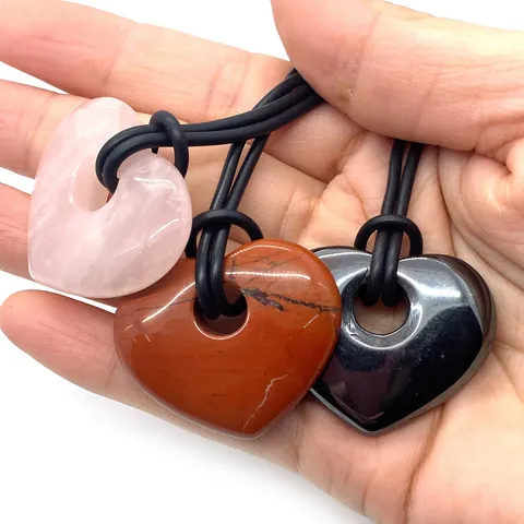 Natuursteen Harthanger Halsketting Rozenquarts Hematiet Rode Jaspis Minimalistisch Zwart Koord Ketting Sieraden Cadeau Voor Dames Heren