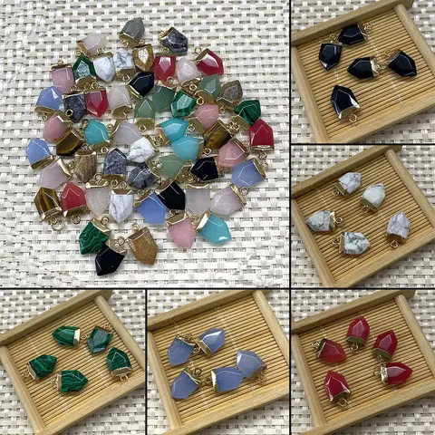 Natuursteen Kogel Zeshoekig Prisma Hanger Met Vergulde Koperen Kap DIY Ketting Oorbel Sieraden Maken Accessoire