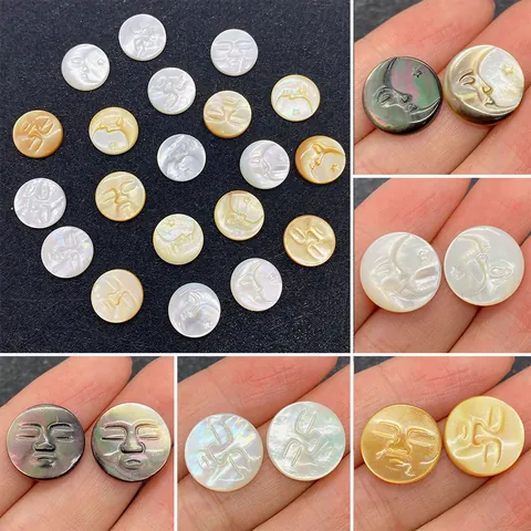 Natural Mother Of Artificial Pearl Shell Moon Sun Face Relief Carved Cabochon Loose Beads For DIY Jewelry Ring Making Components