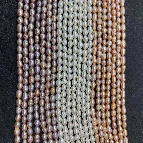 Hebra de Perlas Naturales de Agua Dulce Forma de Arroz Perlas Sueltas para Hacer Joyas DIY Collares Pulseras Accesorios Blanco Rosa Púrpura