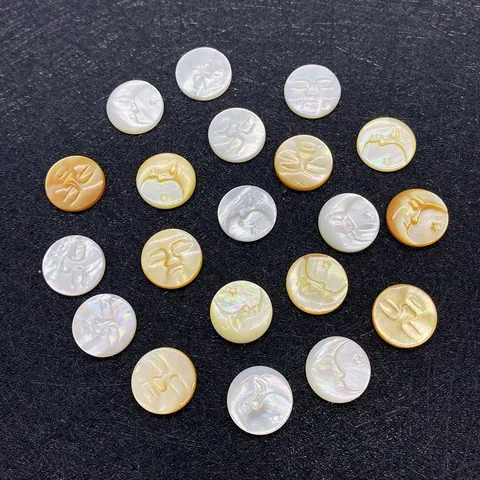 Natural Mother Of Artificial Pearl Shell Moon Sun Face Relief Carved Cabochon Loose Beads For DIY Jewelry Ring Making Components