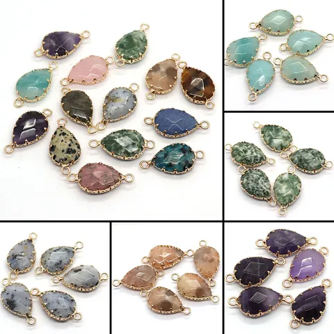 Natuursteen Druppelvorm Sieraden Connectoren Vergulde Legering Gefacetteerde Kristal Amethist Rozenkwarts Hangers Voor DIY Sieraden Maken Accessoires