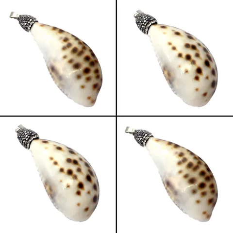 Böhmischer Naturmuschel Anhänger Mit Leopardenmuster Und Strass-Metallkappe Ohne Kette DIY Schmuckherstellung Zubehör