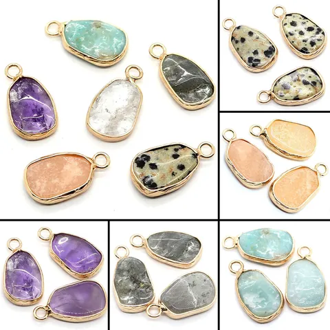 Unregelmäßige Naturstein Anhänger Vergoldete Legierung Gefasst Amethyst Amazonit DIY Schmuckherstellung Halsketten Zubehör