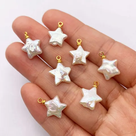 Natürliche Süßwasserperle Stern Anhänger Barockperle Charms Mit Vergoldetem Legierungsring Für DIY Schmuckherstellung Halskette Ohrringe