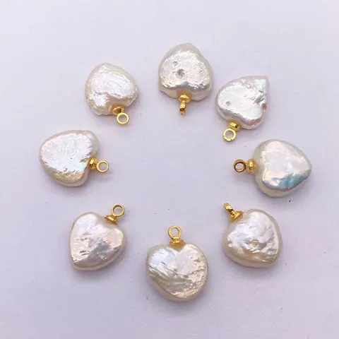 Pendentif en Perle d'Eau Douce Naturelle en Forme de Coeur Baroque Seul (Sans Chaîne) Pour Fabrication de Bijoux DIY Or Métal Femme