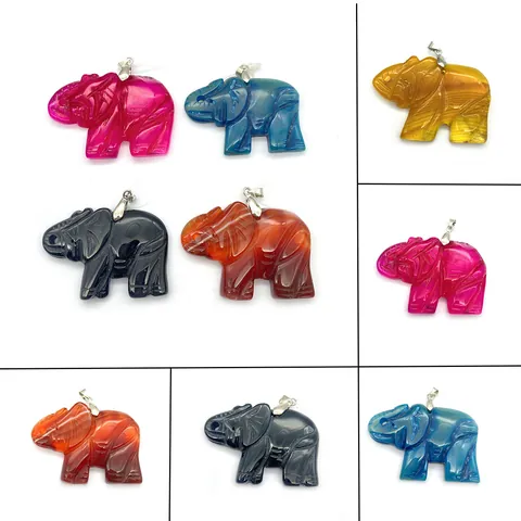 Pendentif Éléphant Sculpté en Pierre Naturelle Agate pour Fabrication de Bijoux DIY Accessoires de Collier Charmes Animaux Multicolores Pendentif Seul