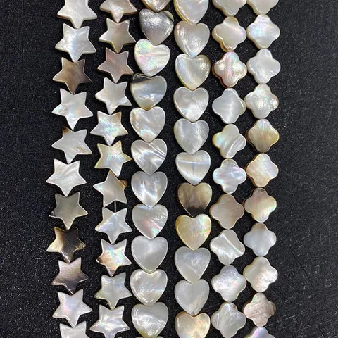 Künstliche Perles de Coquillage Naturel Irisé Forme de Cœur Étoile Fleur 12mm Nacre Künstliche Perles en Vrac Polies pour DIY Collier Bracelet Accessoires de Bijouterie