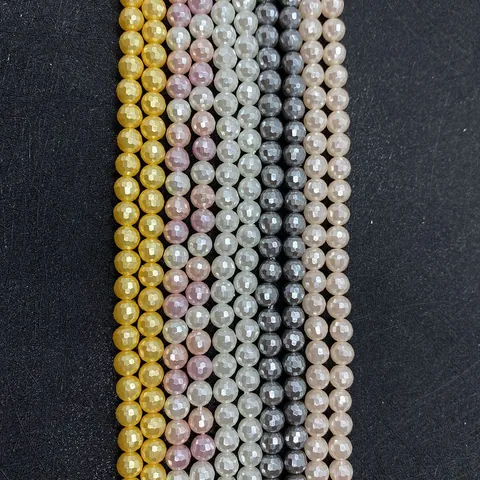 Perles Rondes Facettées en Coquillage Naturel pour Fabrication de Bijoux DIY Collier Bracelet Perles en Vrac Élégantes et Brillantes Accessoires