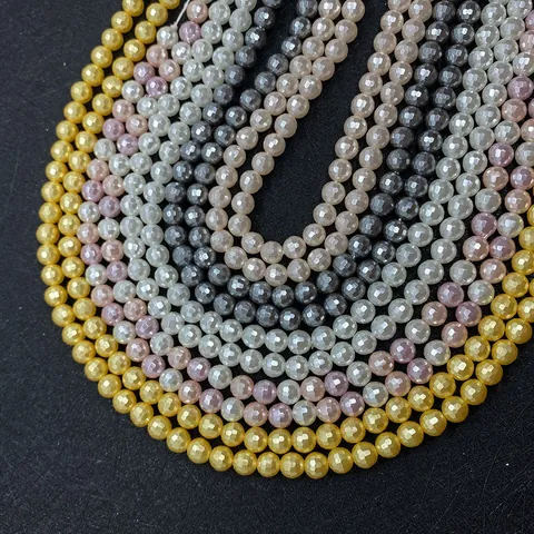 Perles Rondes Facettées en Coquillage Naturel pour Fabrication de Bijoux DIY Collier Bracelet Perles en Vrac Élégantes et Brillantes Accessoires