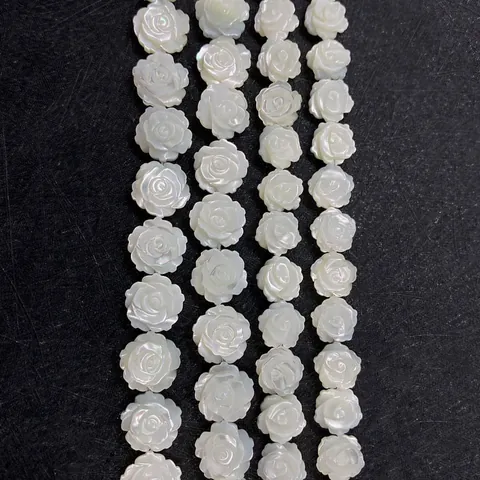 Perles en Vrac de Coquille Naturelle Forme de Rose Sculptée Blanches Double Face pour la Fabrication de Bijoux DIY