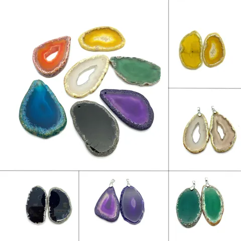Tranche de Géode d'Agate Naturelle Pendentif Pierre Brute Irrégulière Avec Fermoir Métallique Accessoires de Bijouterie DIY Pour Collier Cadeau