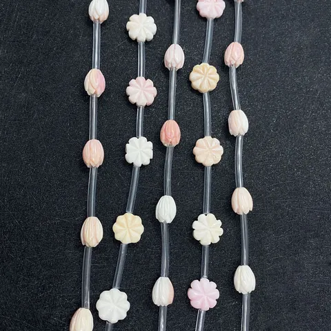 Perles en Vrac en Coquille Strombe Géant Naturelle Forme de Fleur Pour Fabrication de Bijoux DIY Accessoires de Bracelet Magnolia Rose Blanc