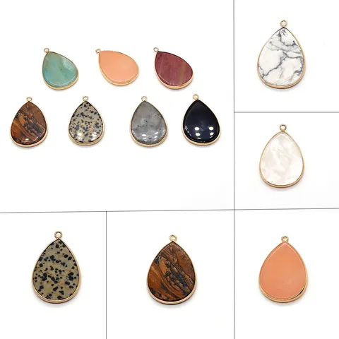 Pendentif Goutte en Pierre Naturelle Avec Lunette en Alliage Plaqué Or Pour Fabrication de Bijoux Collier DIY Femmes