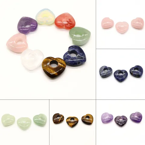 Pendentif en Pierre Naturelle Forme de Cœur Sans Chaîne Quartz Rose Améthyste Pour Fabrication de Bijoux DIY