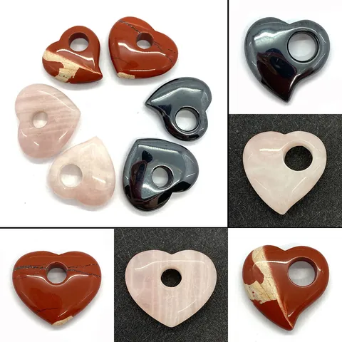 Natuursteen Hart Hanger Rode Jaspis Rozenkwarts Hematiet Gepolijste Hart Charms Voor DIY Ketting Maken Sieraden Accessoires